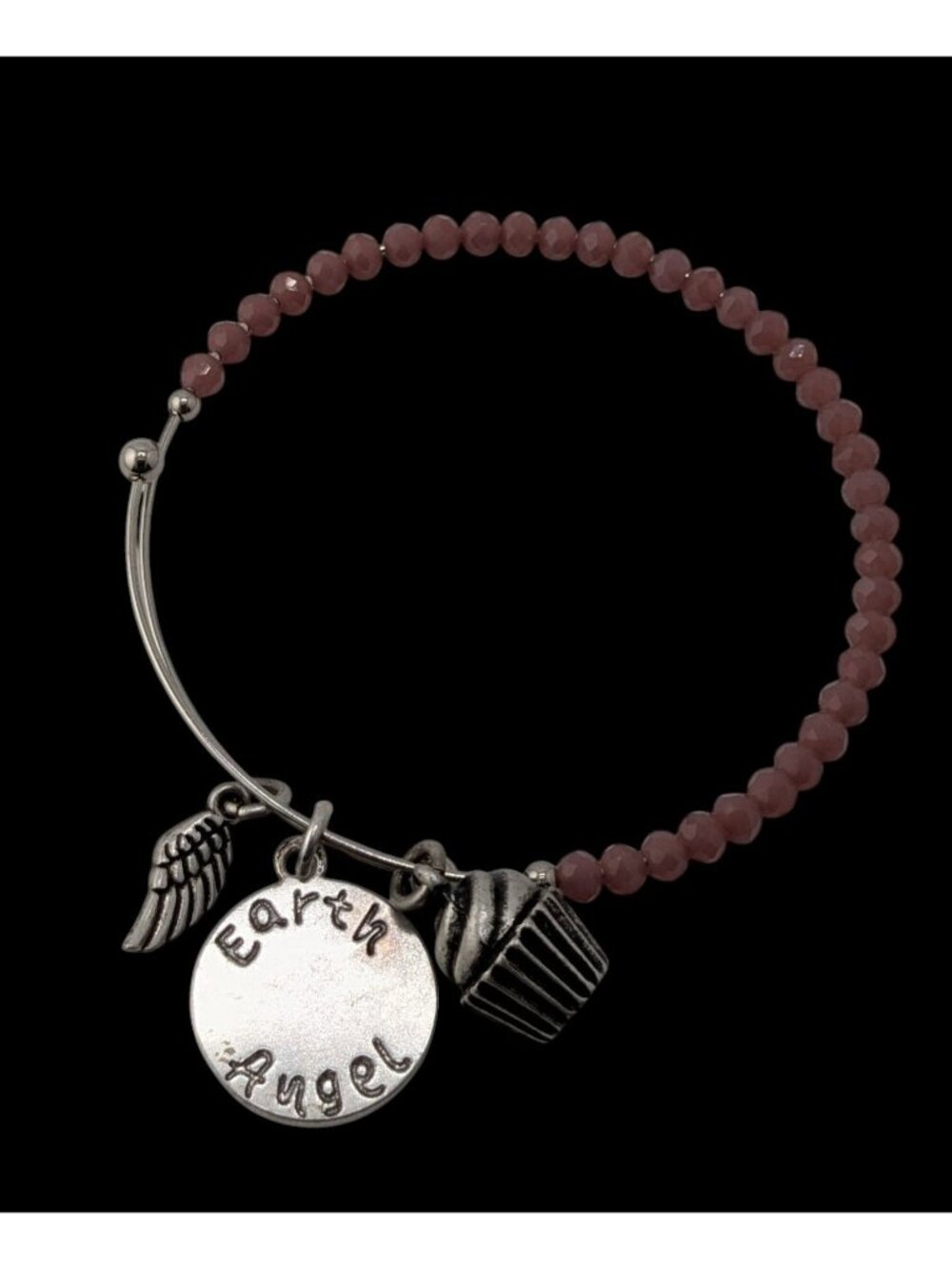 Earth Angel Charm Bracelet With Glass Beads & Silver Tone Charms